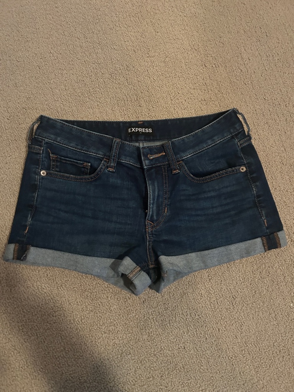 Express Dark Blue Rolled Hem Denim Shorts